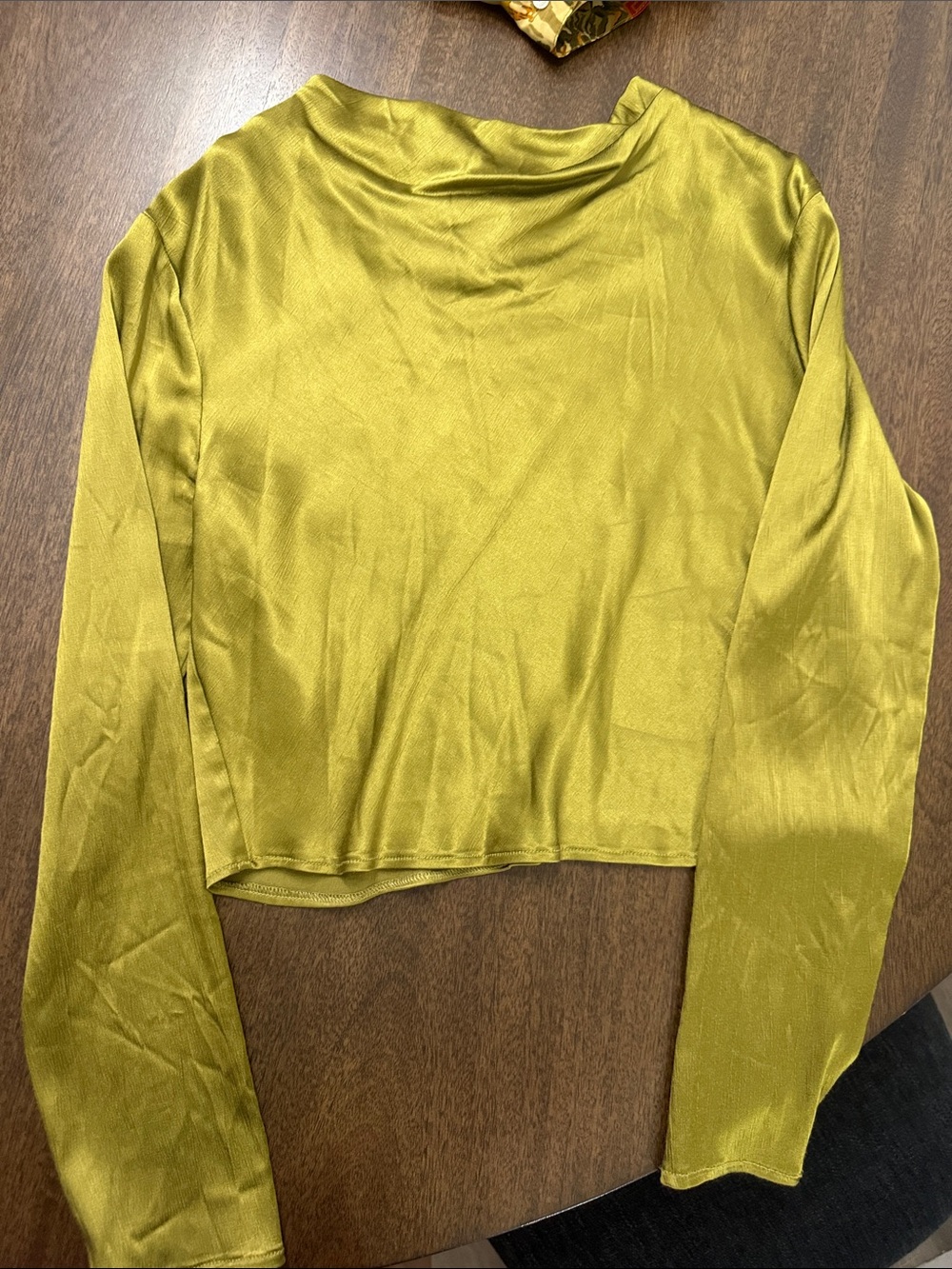 Zara Olive Satin Long Sleeve Top